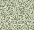 Acorn Forest Peel and Stick Wallpaper MCS6587 by WallPops - Green botanical pattern featuring interwoven leaves and oak motifs inspired by Morris and Co.