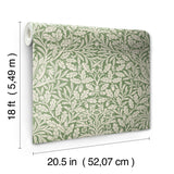 Acorn Forest Green by WallPops Morris and Co. Traditional Botanical Peel and Stick Wallpaper with Interwoven Leaves and Oak Motif - MCS6587