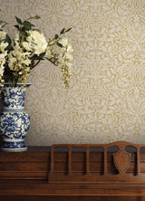 Acorn Cowslip Peel and Stick Wallpaper Morris & Co x WallPops Traditional Botanical Oak Leaves and Acorn Pattern in Yellow and White - MCS6588