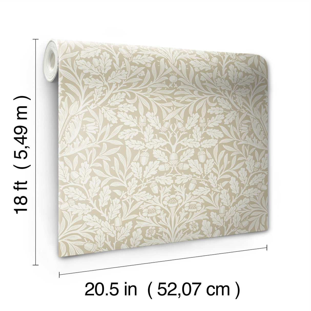 Acorn Wheat by WallPops Morris and Co. Peel and Stick Fully Removable Traditional Botanical Leaf and Oak Motif Wallpaper - MCS6589