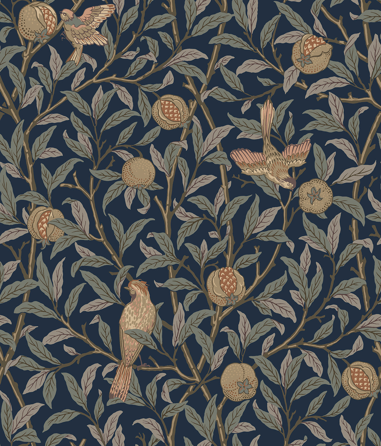 Bird and Pomegranate Indigo Peel and Stick Wallpaper by WallPops x Morris and Co. - MCS6590