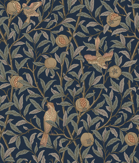 Bird and Pomegranate Indigo Peel and Stick Wallpaper by WallPops x Morris and Co. - MCS6590
