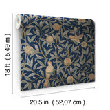 Bird and Pomegranate Indigo by WallPops x Morris and Co. Traditional Botanical Birds and Fruit Peel and Stick Wallpaper - MCS6590