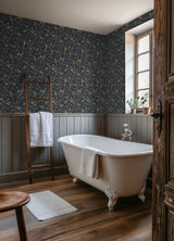 Bird and Pomegranate Indigo by WallPops x Morris and Co. Traditional Botanical Birds and Fruit Peel and Stick Wallpaper - MCS6590