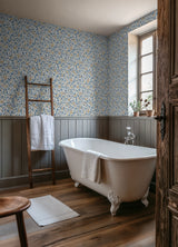 Bird and Pomegranate Woad by WallPops Morris and Co. Traditional Flowing Botanical Birds Fruit and Branches Peel and Stick Wallpaper - MCS6591