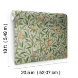 Bird and Pomegranate Bayleaf and Forest Peel and Stick Wallpaper by WallPops x Morris and Co. Botanical Traditional Design - MCS6592