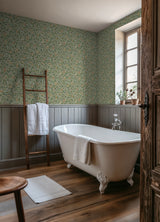 Bird and Pomegranate Bayleaf and Forest Peel and Stick Wallpaper by WallPops x Morris and Co. Botanical Traditional Design - MCS6592