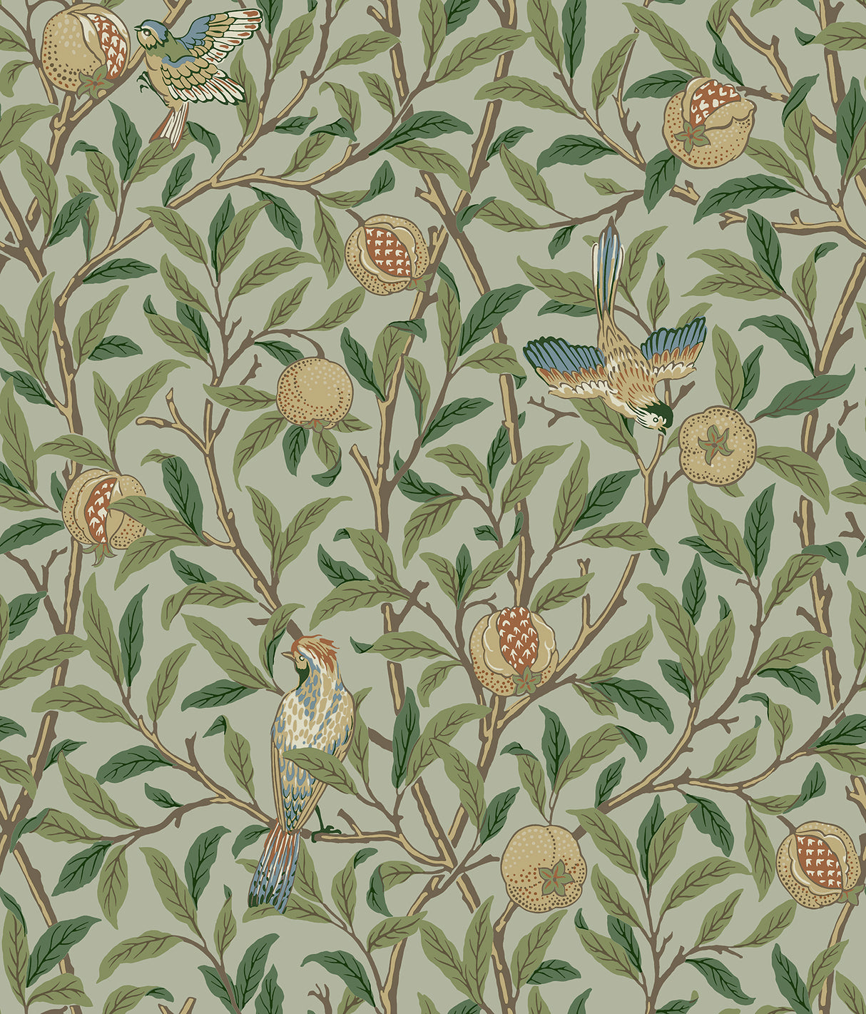 Bird and Pomegranate Bayleaf and Forest Peel and Stick Wallpaper by WallPops x Morris and Co. - MCS6592
