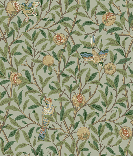 Bird and Pomegranate Bayleaf and Forest Peel and Stick Wallpaper by WallPops x Morris and Co. - MCS6592