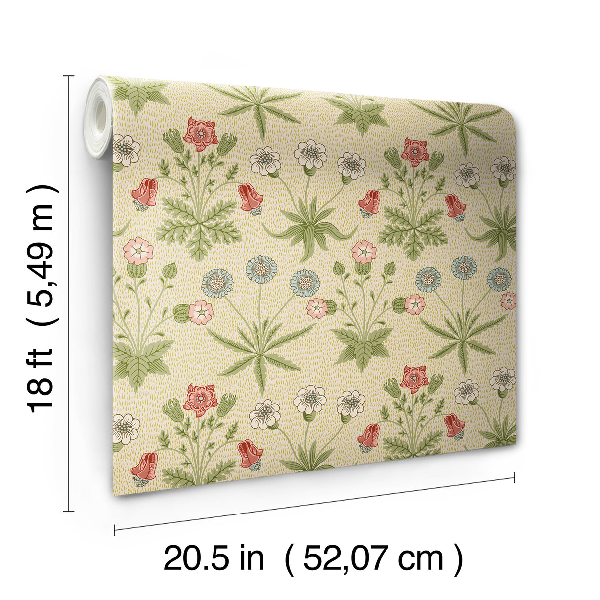 Daisy Fennel and Rose by WallPops Morris and Co. Peel and Stick Removable Botanical Floral Wallpaper Roll 20.5 in x 18 ft - MCS6594