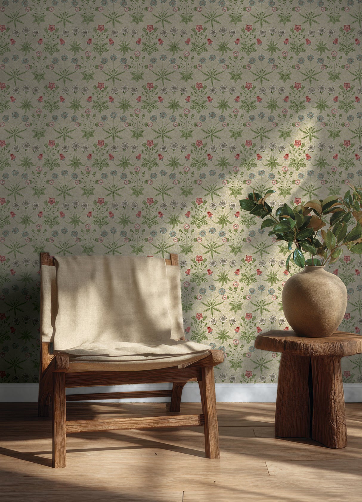 Daisy Fennel and Rose by WallPops Morris and Co. Peel and Stick Removable Botanical Floral Wallpaper Roll 20.5 in x 18 ft - MCS6594