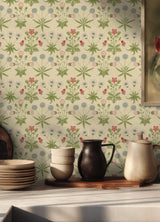 Daisy Fennel and Rose by WallPops Morris and Co. Peel and Stick Removable Botanical Floral Wallpaper Roll 20.5 in x 18 ft - MCS6594
