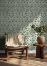 Daisy Saffron and Thyme by WallPops Morris and Co. Peel and Stick NuWallpaper Botanical Floral Traditional Wallpaper Roll 20.5in x 18ft - MCS6595