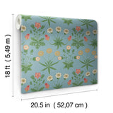Daisy Wedgwood and Coral by WallPops x Morris and Co. Peel and Stick Traditional Botanical Floral Vinyl Wallpaper Roll 20.5 in x 18 ft - MCS6596