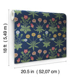 Daisy Indigo by WallPops x Morris and Co. Traditional Botanical Floral Clusters Peel and Stick NuWallpaper 20.5 in x 18 ft Navy Roll - MCS6597