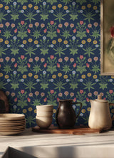 Daisy Indigo by WallPops x Morris and Co. Traditional Botanical Floral Clusters Peel and Stick NuWallpaper 20.5 in x 18 ft Navy Roll - MCS6597