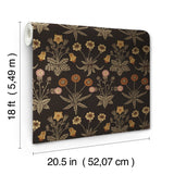 Daisy Chocolate and Paprika by WallPops x Morris and Co. Traditional Botanical Floral Peel and Stick Wallpaper Roll 20.5 in x 18 ft - MCS6598