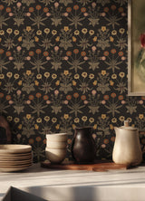 Daisy Chocolate and Paprika by WallPops x Morris and Co. Traditional Botanical Floral Peel and Stick Wallpaper Roll 20.5 in x 18 ft - MCS6598