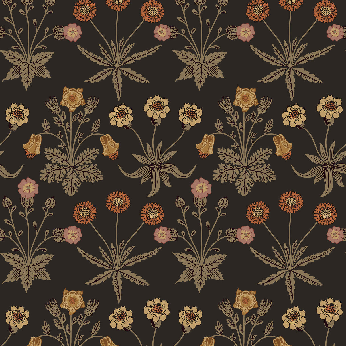 Daisy Chocolate and Paprika Peel and Stick Wallpaper by WallPops x Morris and Co. - MCS6598
