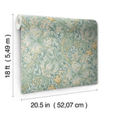 Golden Lily Sea Glass WallPops Morris and Co. Traditional Botanical Peel and Stick Wallpaper Heritage Floral Vine Removable Roll - MCS6599