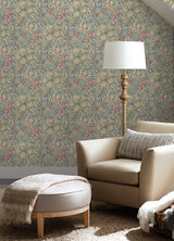 Golden Lily Linen by WallPops Morris and Co. Heritage Inspired Traditional Botanical Floral Straight Match Peel and Stick Wallpaper - MCS6600