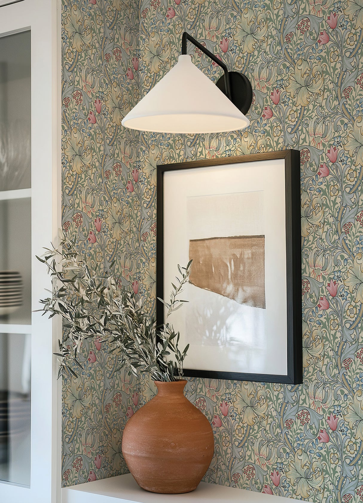 Golden Lily Linen by WallPops Morris and Co. Heritage Inspired Traditional Botanical Floral Straight Match Peel and Stick Wallpaper - MCS6600