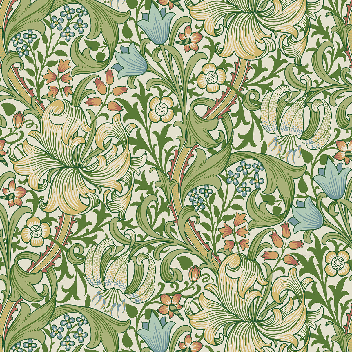 Golden Lily Boughs Green Peel and Stick Wallpaper by WallPops Morris and Co MCS6601