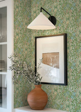 Golden Lily Boughs Green by WallPops Morris and Co Classic Heritage Botanical Floral Peel and Stick Wallpaper MCS6601