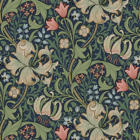Golden Lily Indigo and Rose Peel and Stick Wallpaper by WallPops x Morris & Co. - MCS6602