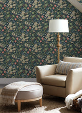 Golden Lily Indigo and Rose Peel and Stick Wallpaper by WallPops x Morris & Co. Classic Botanical Floral NuWallpaper - MCS6602