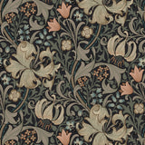Golden Lily Charcoal and Coral Peel and Stick Wallpaper by WallPops - MCS6603