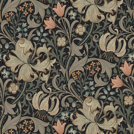 Golden Lily Charcoal and Coral Peel and Stick Wallpaper by WallPops - MCS6603
