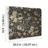 Golden Lily Charcoal and Coral by WallPops Morris and Co. Peel and Stick Heritage Traditional Botanical Floral Lily and Leaf Wallpaper - MCS6603