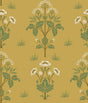 Meadow Sweet Saffron and Thyme Peel and Stick Wallpaper by WallPops x Morris and Co. featuring tall meadow blooms and soft greenery on a golden saffron background in an Arts and Crafts style - MCS6607
