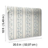 Rosehip Stripe China Blue by WallPops Morris and Co. Traditional Botanical Floral Stripe Peel and Stick Wallpaper - MCS6609