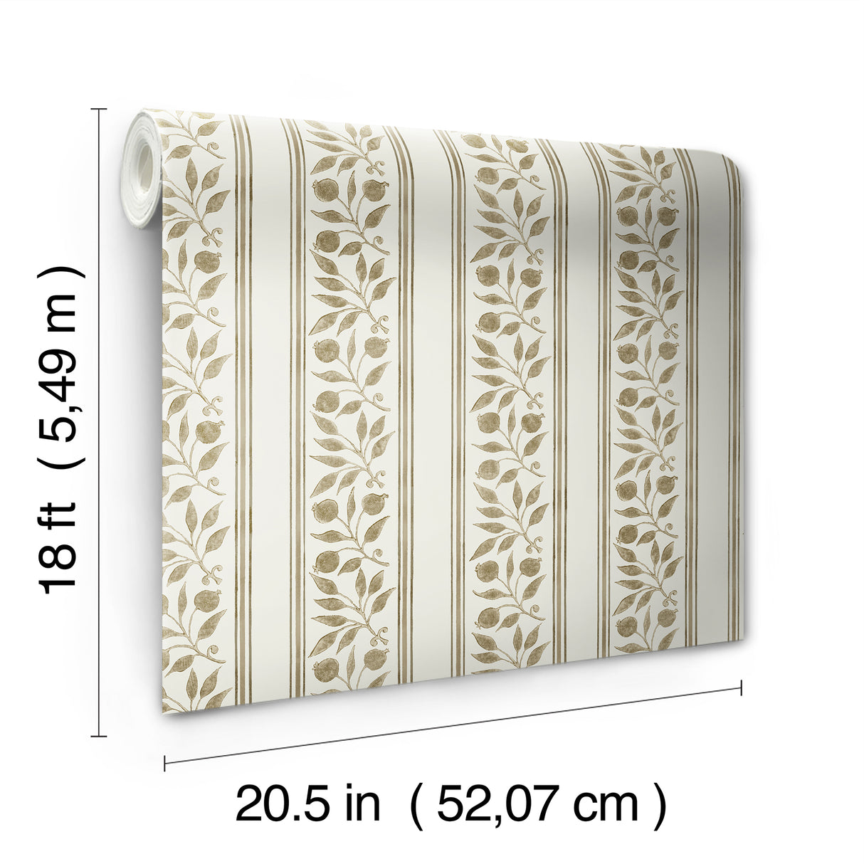 Rosehip Stripe Flax by WallPops x Morris & Co. Heritage Botanical Trailing Leaf Vertical Stripe Peel and Stick Wallpaper - MCS6611
