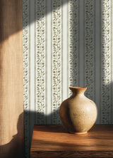 Rosehip Stripe Flax by WallPops x Morris & Co. Heritage Botanical Trailing Leaf Vertical Stripe Peel and Stick Wallpaper - MCS6611