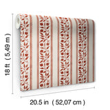 Rosehip Stripe Madder by WallPops x Morris & Co. Traditional Botanical Stripe Peel and Stick Wallpaper 20.5 In x 18 Ft Roll - MCS6612