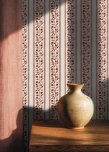 Rosehip Stripe Madder by WallPops x Morris & Co. Traditional Botanical Stripe Peel and Stick Wallpaper 20.5 In x 18 Ft Roll - MCS6612