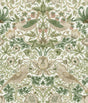 Strawberry Thief Fennel Peel and Stick Wallpaper by Morris & Co x WallPops - MCS6613, traditional botanical bird and floral pattern in soft green and cream tones