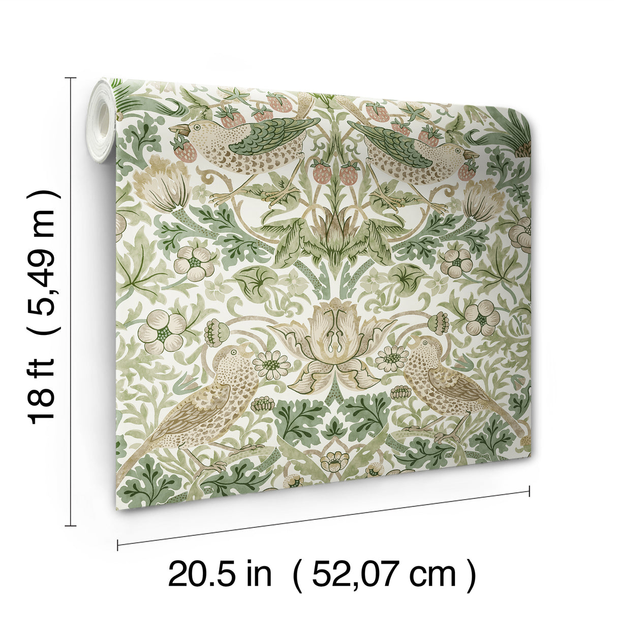 Strawberry Thief Fennel by Morris & Co x WallPops Traditional Botanical Bird and Floral Peel and Stick Wallpaper Roll - MCS6613