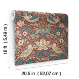 Strawberry Thief Madder by WallPops Morris and Co. Traditional Birds Botanical Peel and Stick Removable Wallpaper Roll - MCS6614