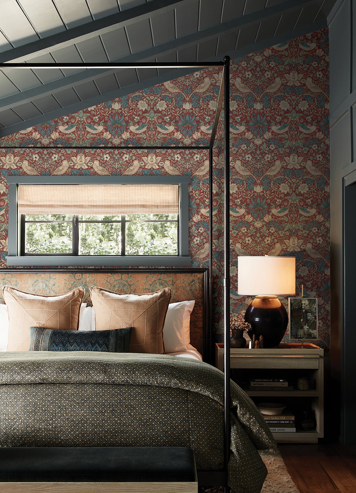 Strawberry Thief Madder by WallPops Morris and Co. Traditional Birds Botanical Peel and Stick Removable Wallpaper Roll - MCS6614