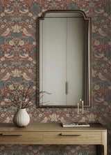 Strawberry Thief Madder by WallPops Morris and Co. Traditional Birds Botanical Peel and Stick Removable Wallpaper Roll - MCS6614