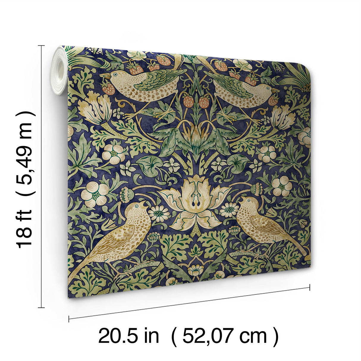 Strawberry Thief Ink Blue by WallPops Morris and Co. Botanical Birds Peel and Stick Traditional Fully Removable Vinyl Wallpaper - MCS6615