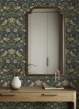 Strawberry Thief Ink Blue by WallPops Morris and Co. Botanical Birds Peel and Stick Traditional Fully Removable Vinyl Wallpaper - MCS6615