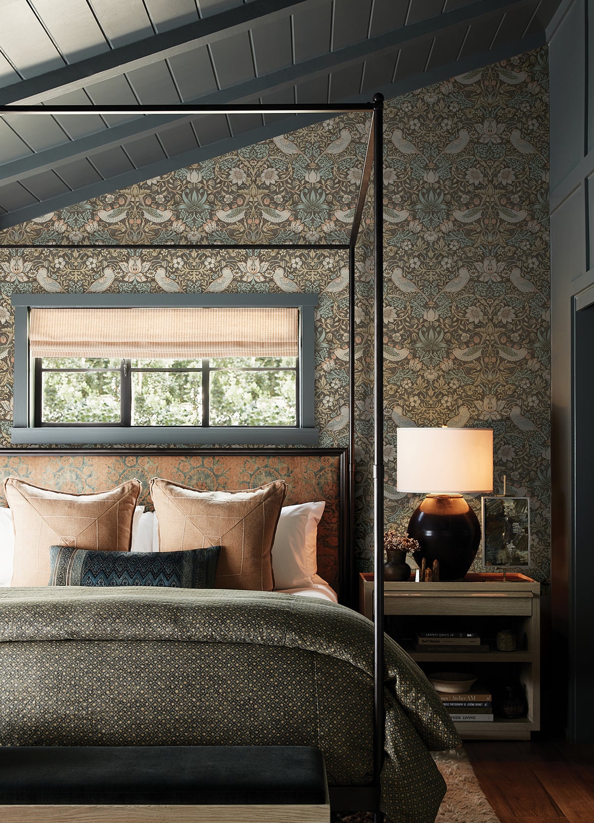 Strawberry Thief Mole by WallPops x Morris and Co. Intricate Traditional Birds and Botanical Peel and Stick Wallpaper - MCS6616