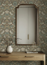 Strawberry Thief Mole by WallPops x Morris and Co. Intricate Traditional Birds and Botanical Peel and Stick Wallpaper - MCS6616