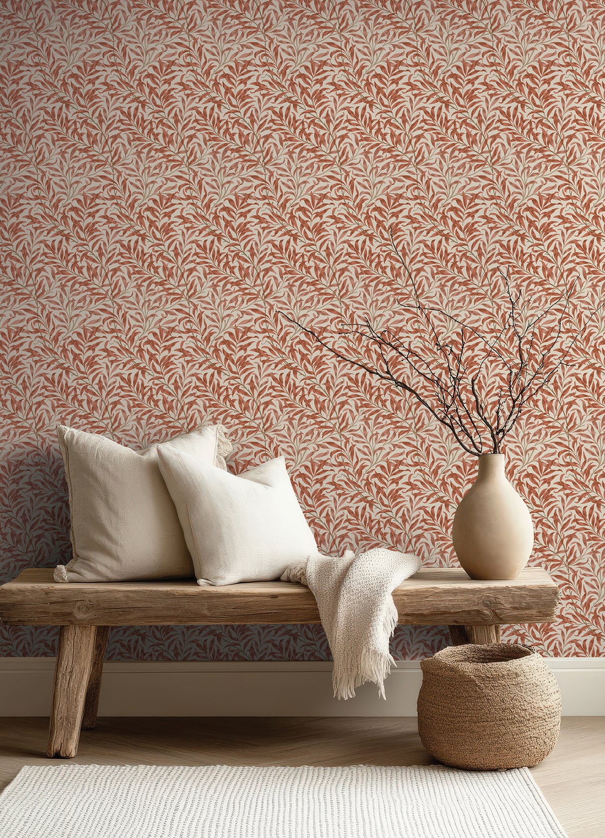 Willow Boughs Carmine by WallPops x Morris and Co Traditional Botanical Curving Willow Leaf Peel and Stick NuWallpaper - MCS6618