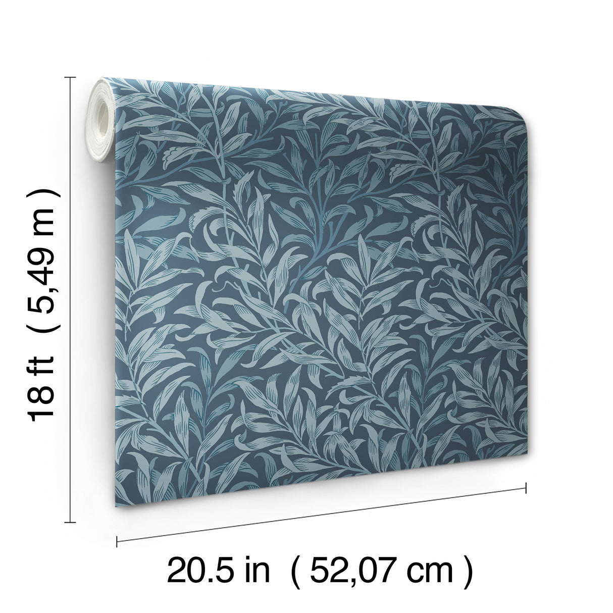 Willow Boughs Ink Blue by WallPops Morris and Co. Traditional Botanical Curving Willow Leaf Fully Removable Peel and Stick Wallpaper - MCS6620